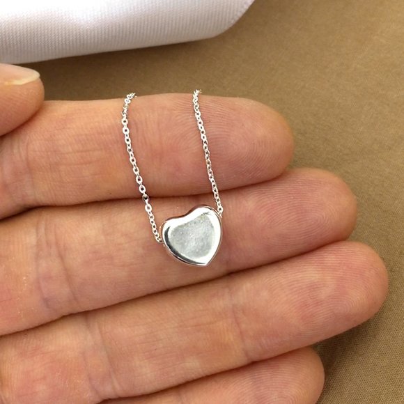 NEW REAL 925 Sterling Silver Heart Charm, Dainty Love Heart Pendant Necklace - Picture 3 of 4
